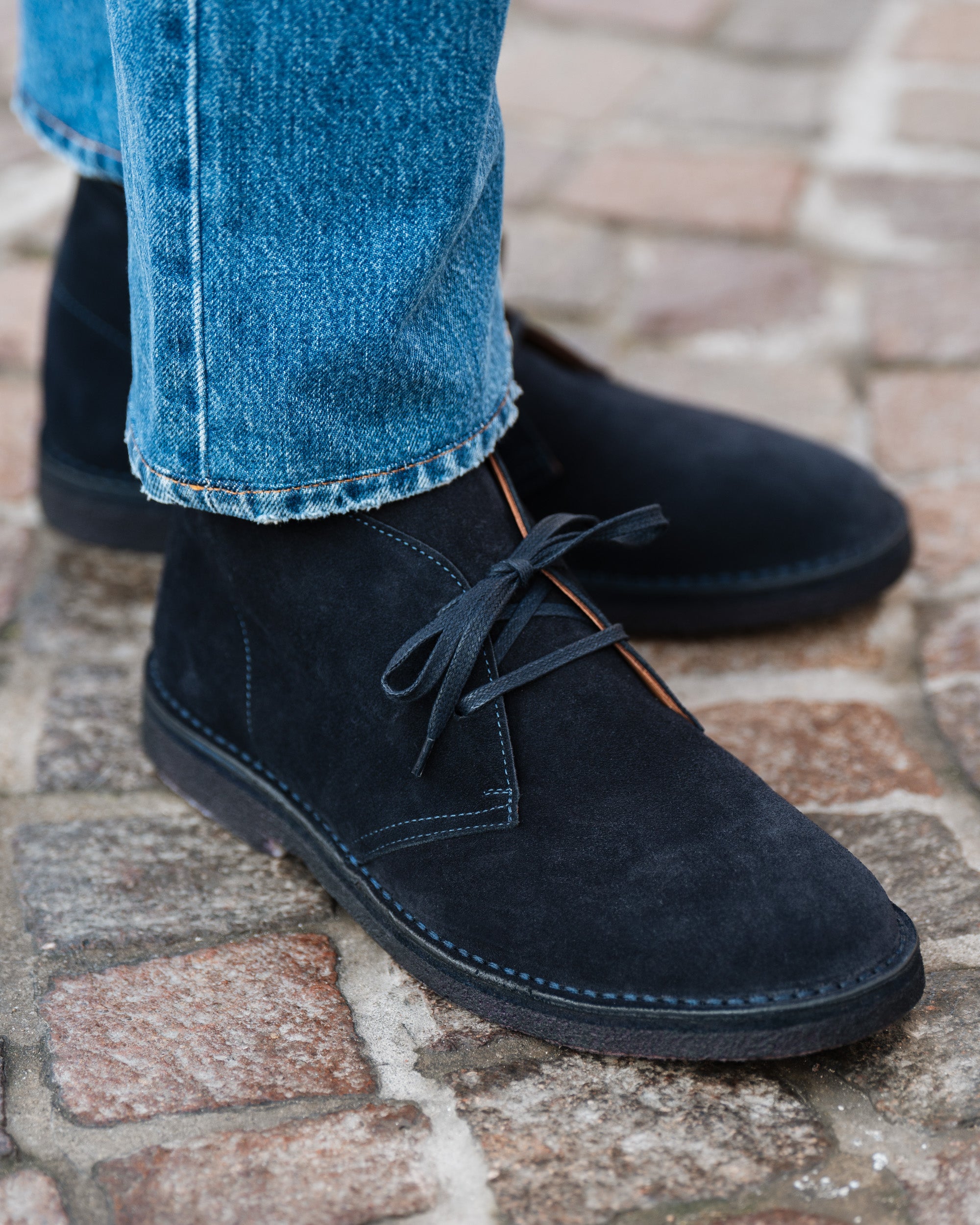 Bottines Robe Bleu Et Marron Desert Boots En Cuir Bleu Pour Homme