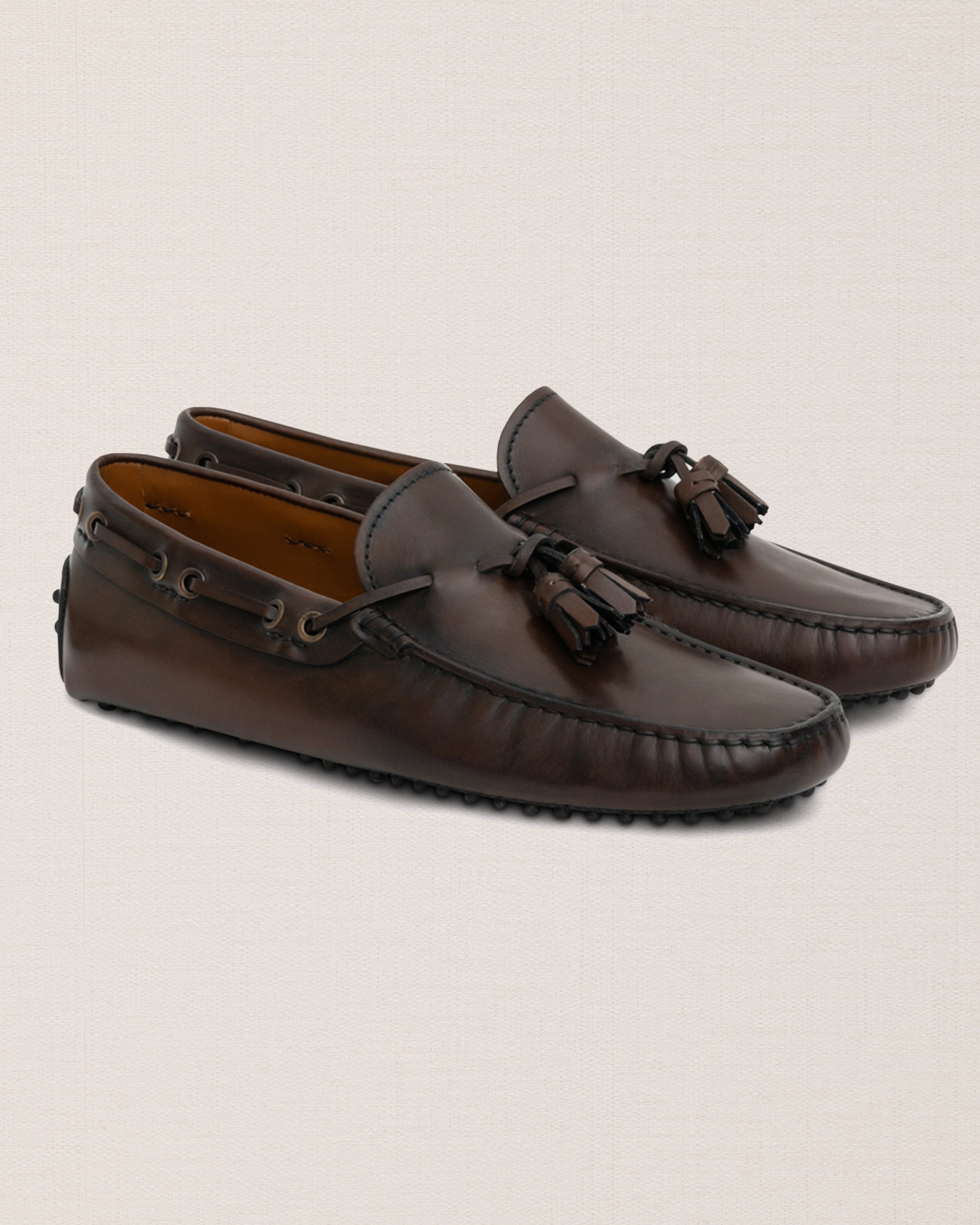 Mocassins River Island En Cuir Marron à Pompons – Taille 38, Style Vintage, Occasion